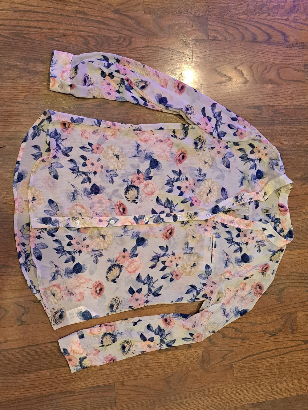 Kut from the Kloth Pink and Navy Floral Button-Down Shirt